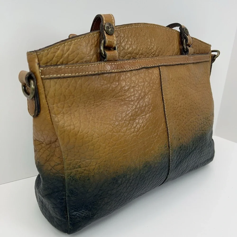 PATRICIA NASH Poppy Italian Leather Satchel Tote Distressed‎ Gradient Brown Blue